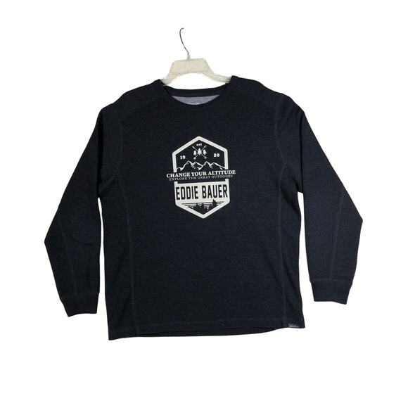 Eddie Bauer Waffle Knit Thermal Shirt Change Your Altitude Size Large Gray - Picture 1 of 9